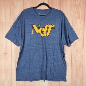 Neff T Shirt Mens 2XL Heather‎ Blue Cotton Script Logo Classic Tee